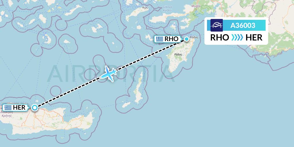A36003 Aegean Airlines Flight Map: Rhodes to Heraklion