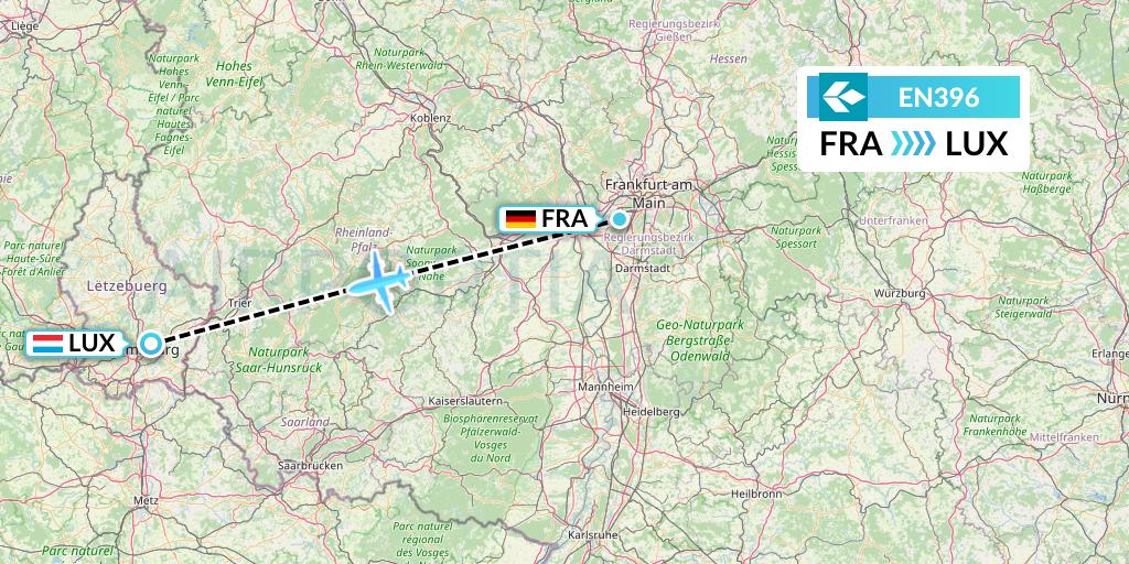 EN396 Air Dolomiti Flight Map: Frankfurt to Luxembourg