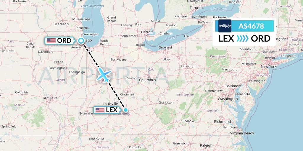 AS4678 Alaska Airlines Flight Map: Lexington to Chicago