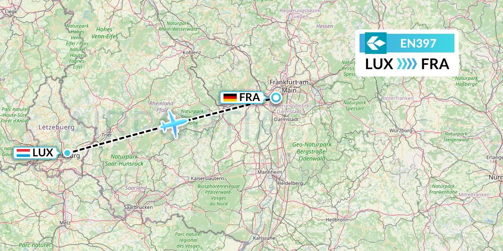 EN397 Air Dolomiti Flight Map: Luxembourg to Frankfurt
