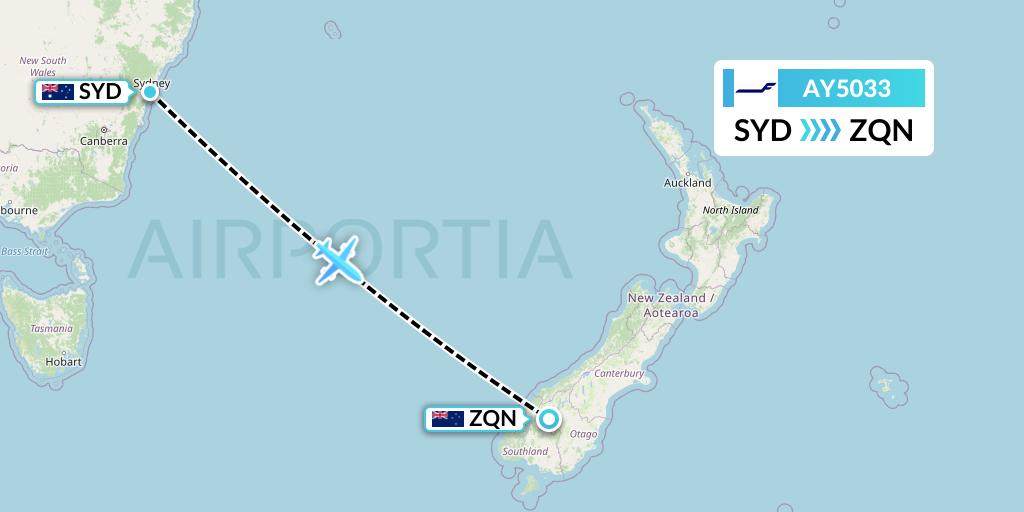 AY5033 Finnair Flight Map: Sydney to Queenstown