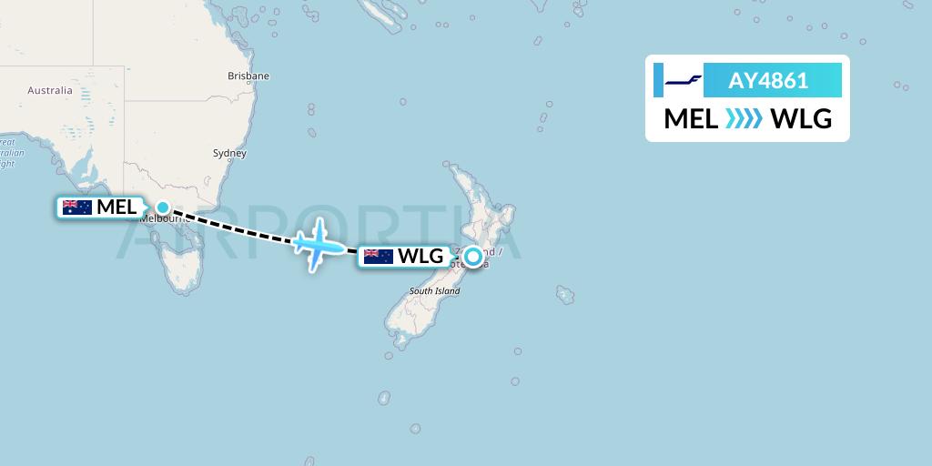 AY4861 Finnair Flight Map: Melbourne to Wellington