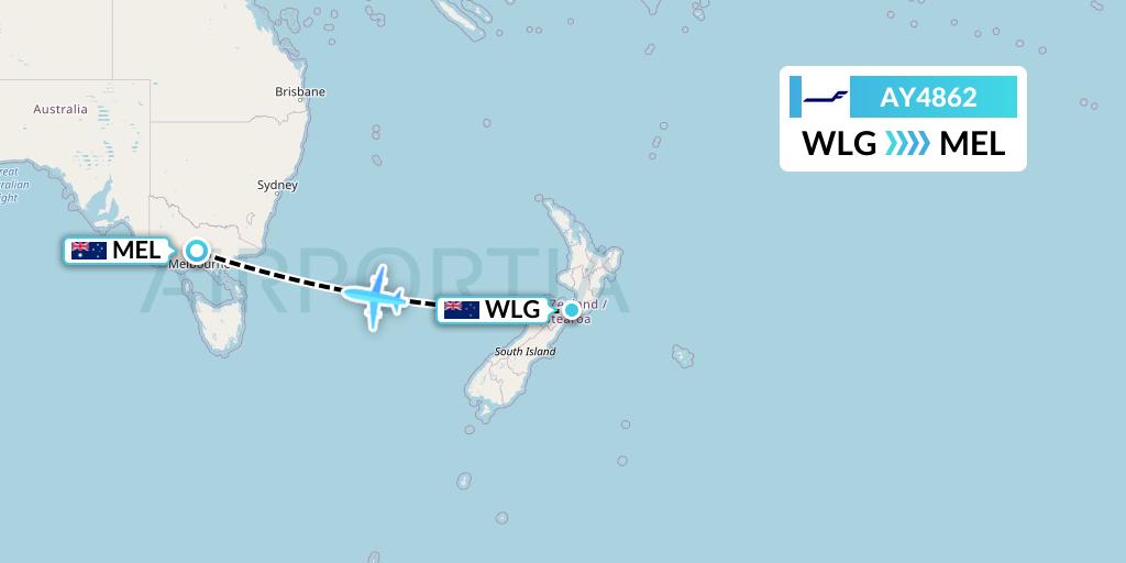 AY4862 Finnair Flight Map: Wellington to Melbourne