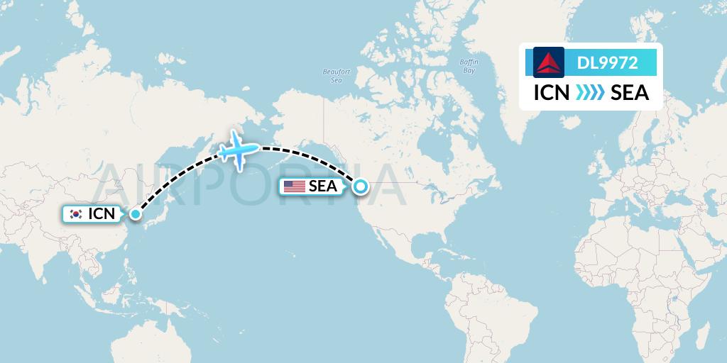 DL9972 Delta Air Lines Flight Map: Seoul to Seattle