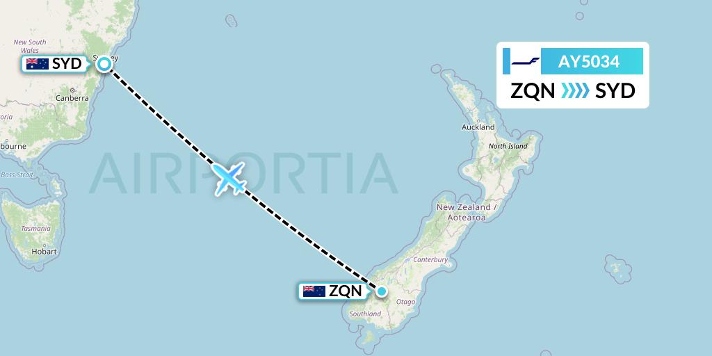 AY5034 Finnair Flight Map: Queenstown to Sydney