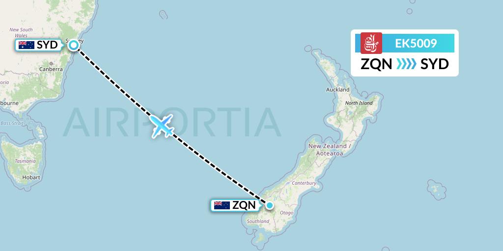 EK5009 Emirates Flight Map: Queenstown to Sydney