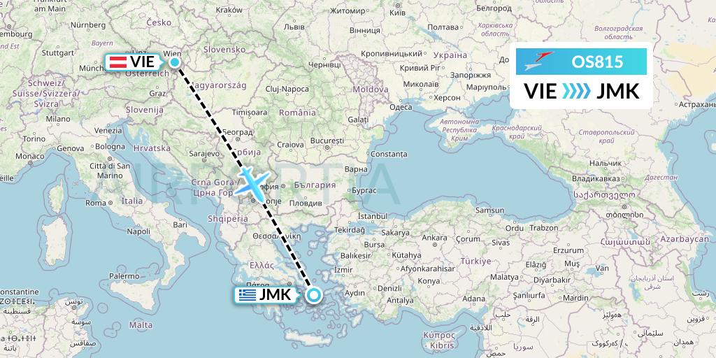 OS815 Austrian Airlines Flight Map: Vienna to Mykonos