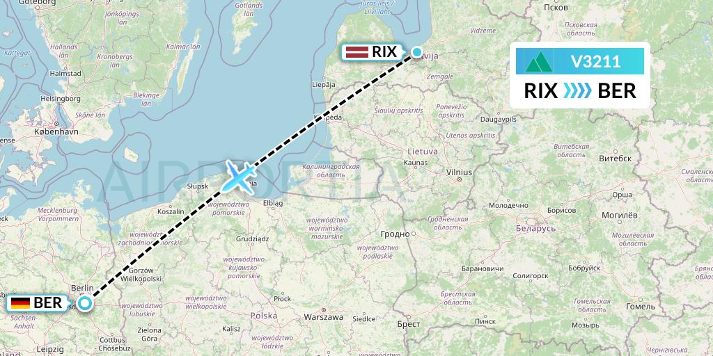 V3211 Carpatair Flight Map: Riga to Berlin