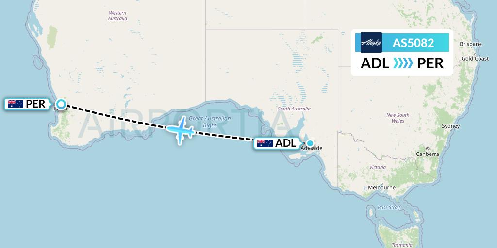 AS5082 Alaska Airlines Flight Map: Adelaide to Perth