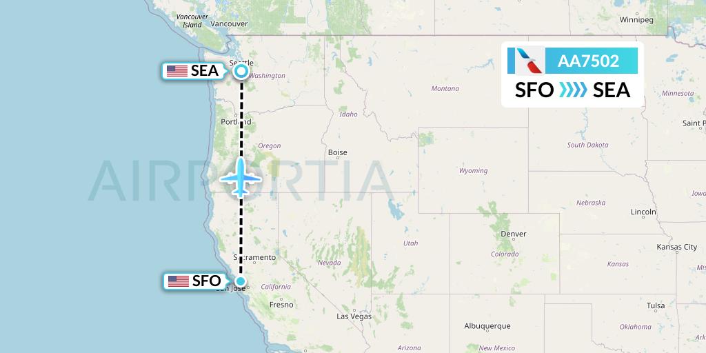 AA7502 American Airlines Flight Map: San Francisco to Seattle