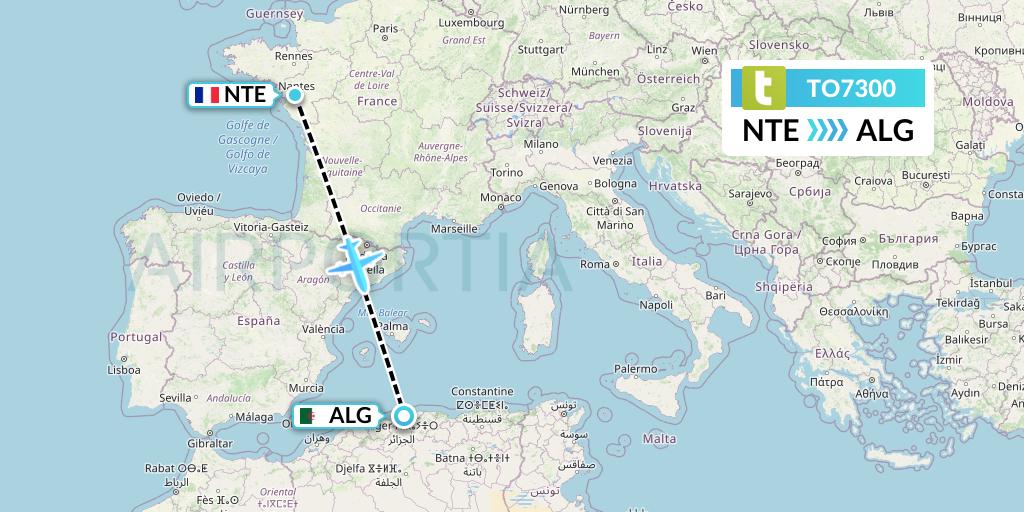 TO7300 Transavia France Flight Map: Nantes to Algiers