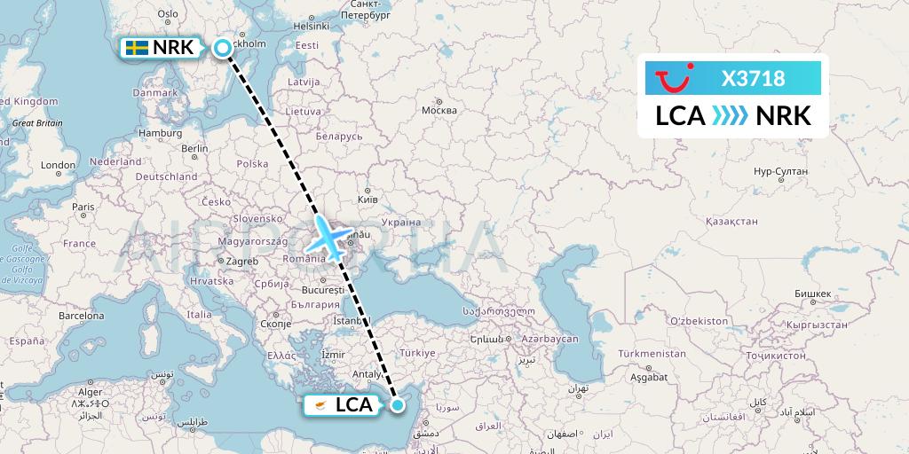 X3718 TUI fly Germany Flight Map: Larnaca to Norrkoping
