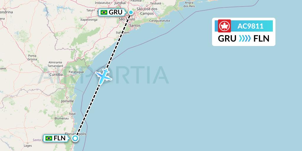 AC9811 Air Canada Flight Map: Sao Paulo to Florianopolis