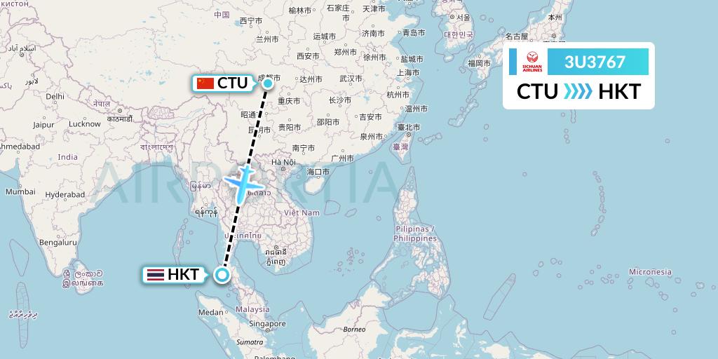 3U3767 Sichuan Airlines Flight Map: Chengdu to Phuket