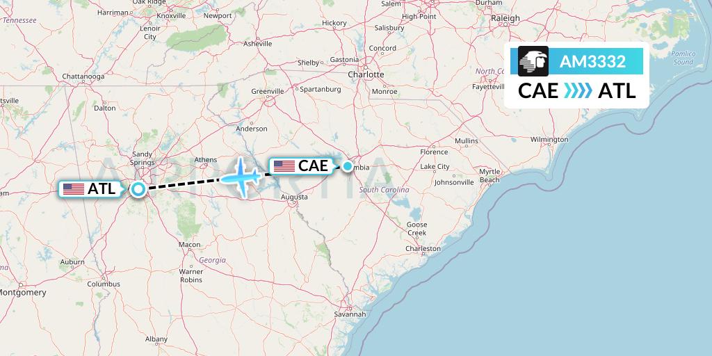 AM3332 Aeromexico Flight Map: Columbia to Atlanta