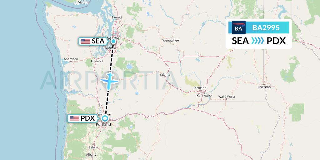 BA2995 British Airways Flight Map: Seattle to Portland
