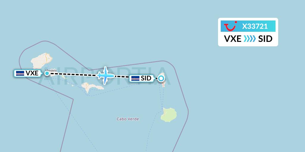 X33721 TUI fly Germany Flight Map: Sao Vicente to Espargos