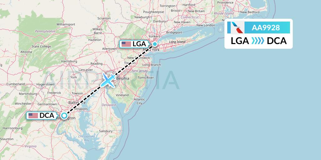 AA9928 American Airlines Flight Map: New York to Washington