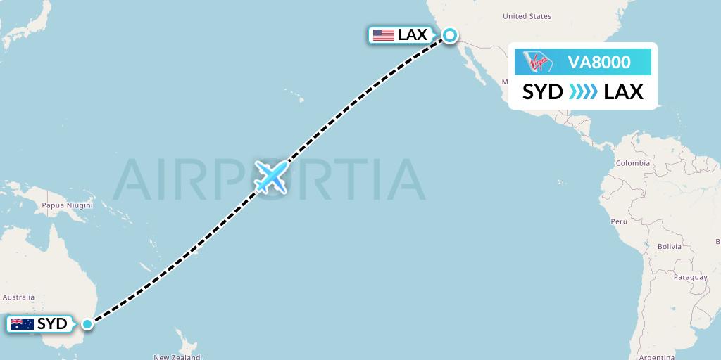 VA8000 Virgin Australia Flight Map: Sydney to Los Angeles