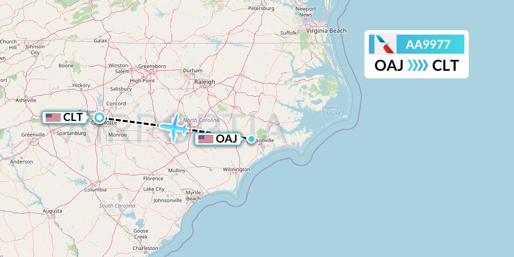 AA9977 American Airlines Flight Map: Jacksonville to Charlotte