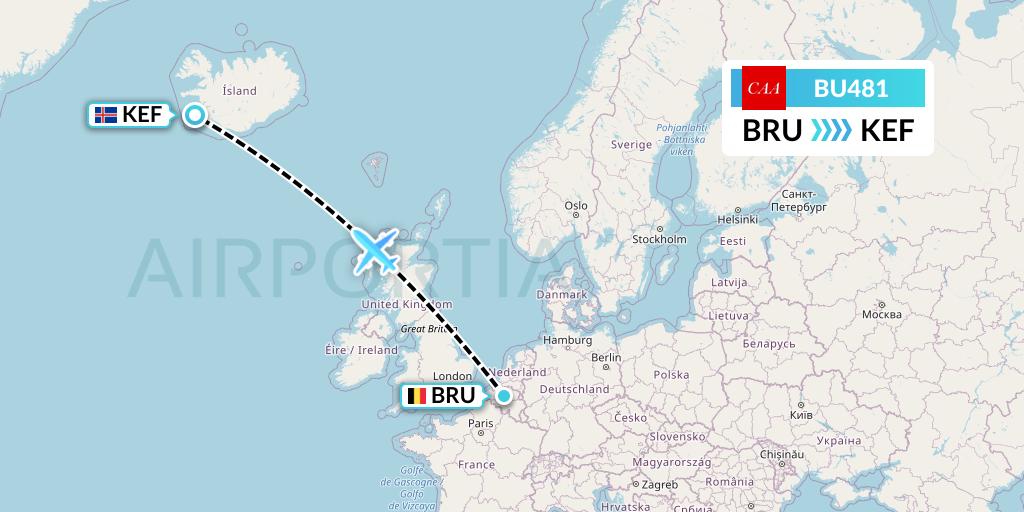 BU481 flyCAA Flight Map: Brussels to Reykjavik