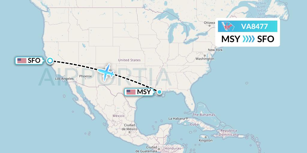 VA8477 Virgin Australia Flight Map: New Orleans to San Francisco