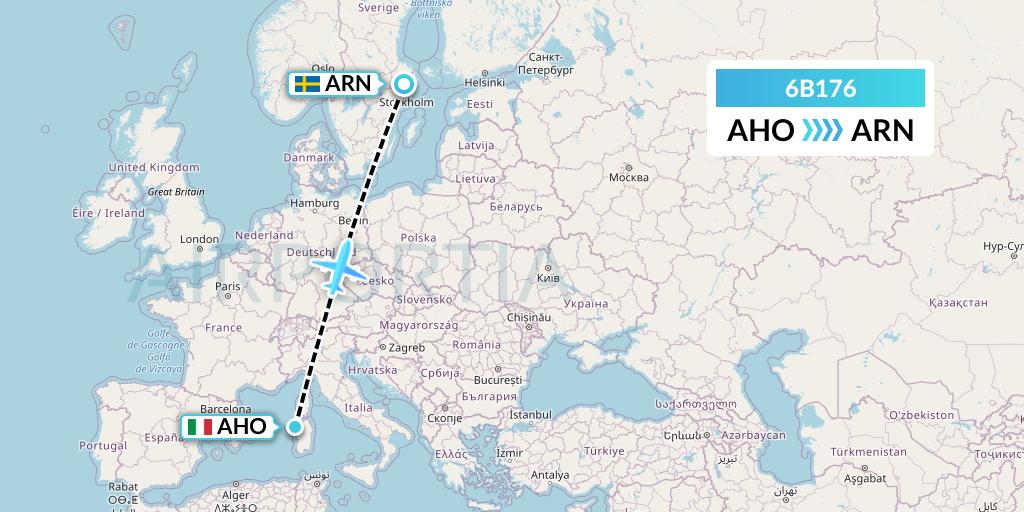 6B176 TUI fly Nordics Flight Map: Alghero to Stockholm