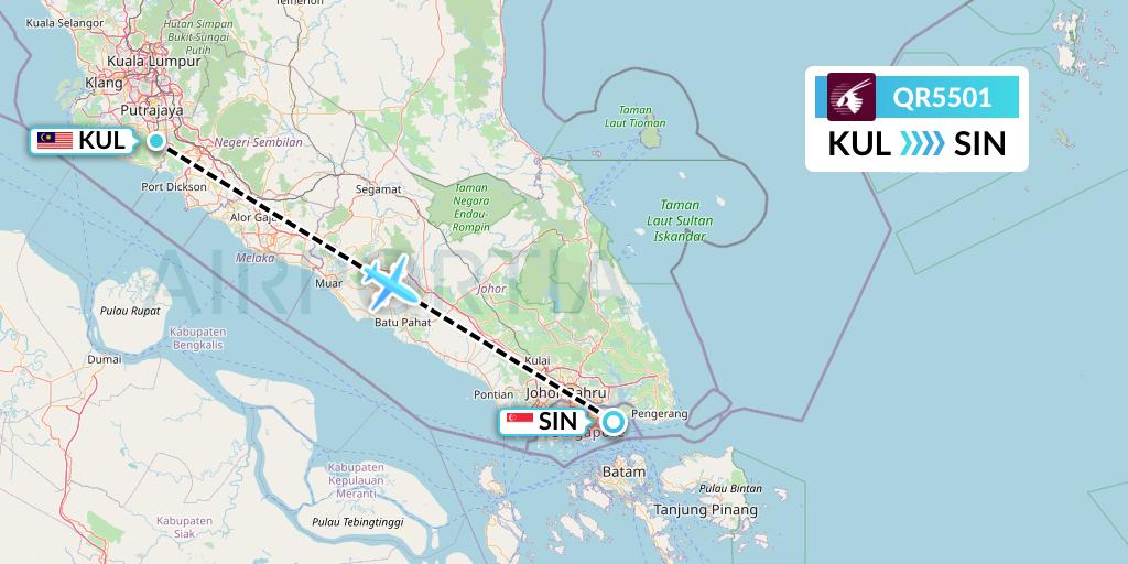 QR5501 Qatar Airways Flight Map: Kuala Lumpur to Singapore