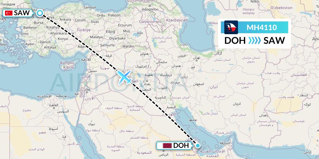 MH4110 Malaysia Airlines Flight Map: Doha to Istanbul