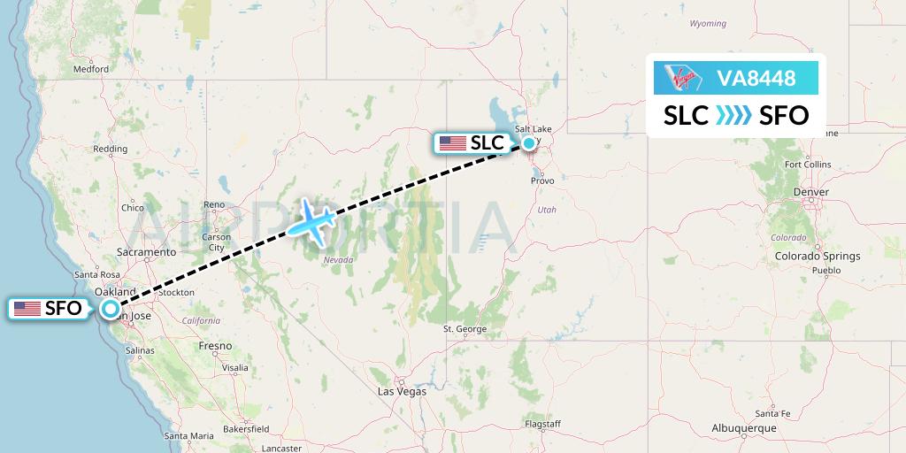 VA8448 Virgin Australia Flight Map: Salt Lake City to San Francisco