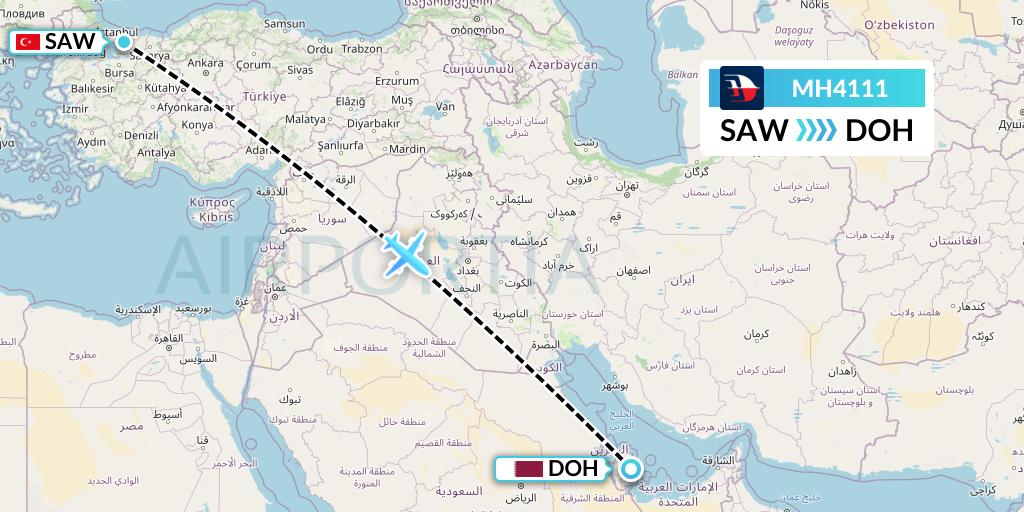 MH4111 Malaysia Airlines Flight Map: Istanbul to Doha