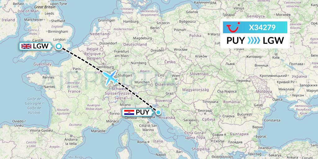 X34279 TUI fly Germany Flight Map: Pula to London