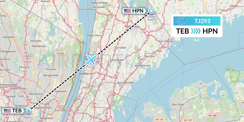 TJ293 Tradewind Aviation Flight Map: Teterboro to White Plains