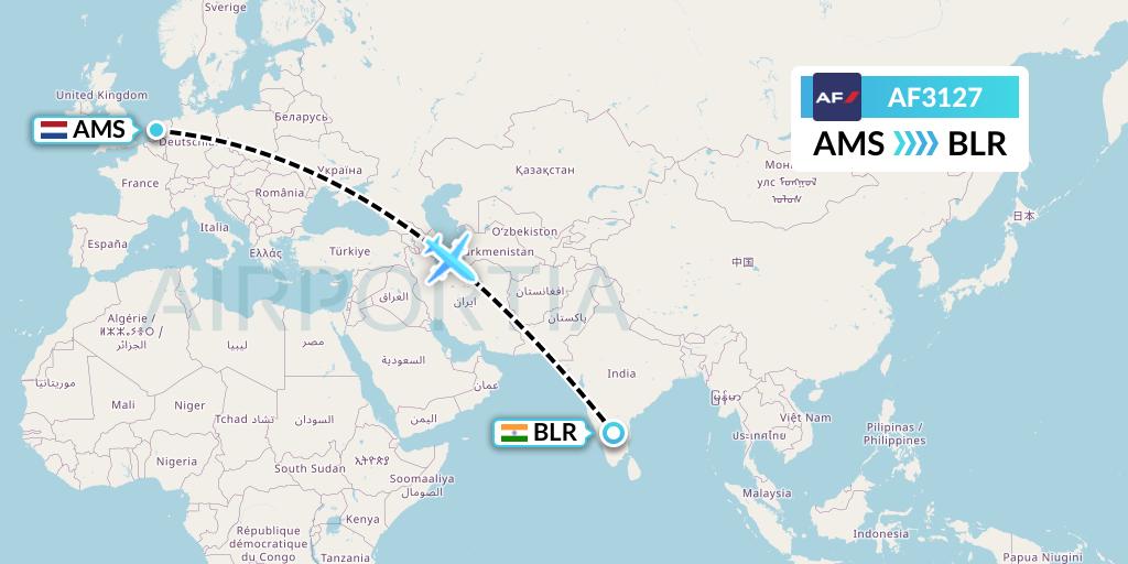 AF3127 Air France Flight Map: Amsterdam to Bangalore
