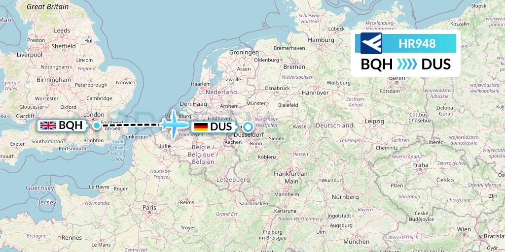 HR948 Hahn Air Flight Map: London to Dusseldorf