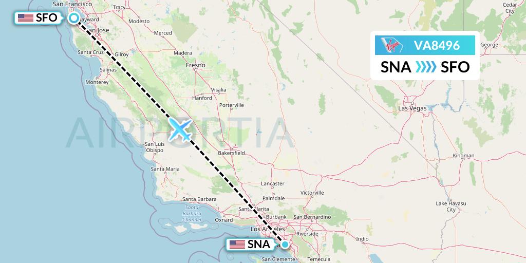VA8496 Virgin Australia Flight Map: Orange County to San Francisco