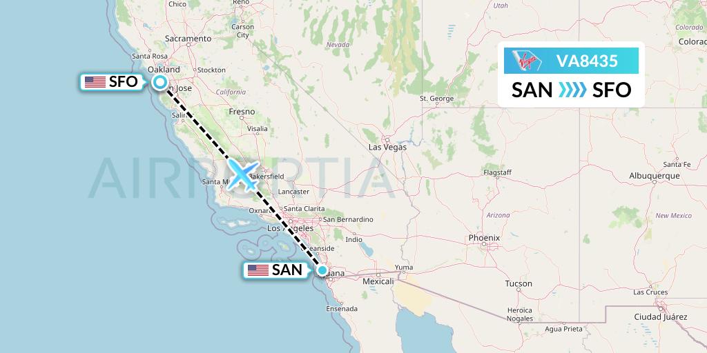 VA8435 Virgin Australia Flight Map: San Diego to San Francisco