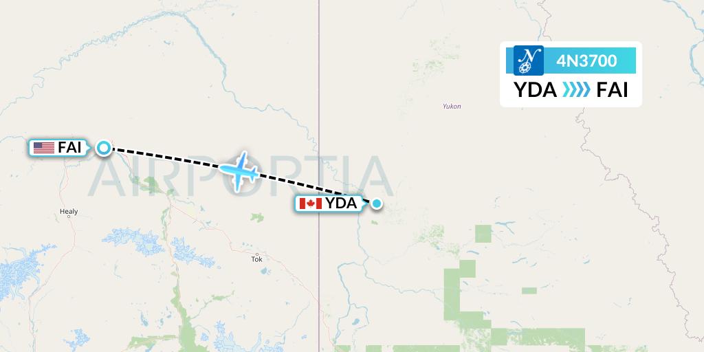 4N3700 Air North Flight Map: Dawson City to Fairbanks