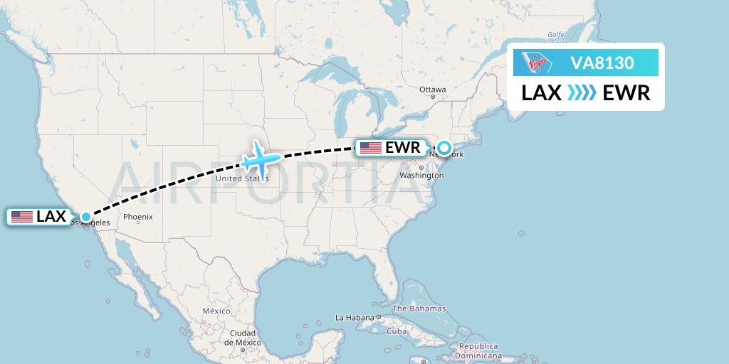 VA8130 Virgin Australia Flight Map: Los Angeles to New York
