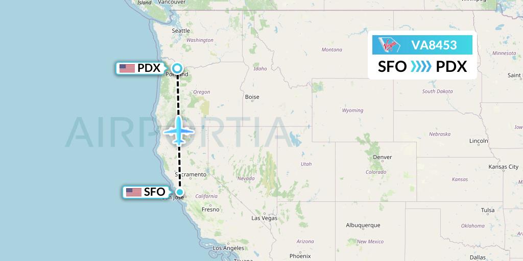 VA8453 Virgin Australia Flight Map: San Francisco to Portland