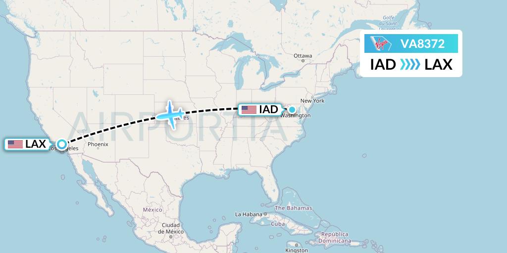 VA8372 Virgin Australia Flight Map: Washington to Los Angeles