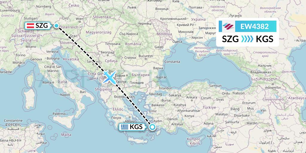 EW4382 Eurowings Flight Map: Salzburg to Kos