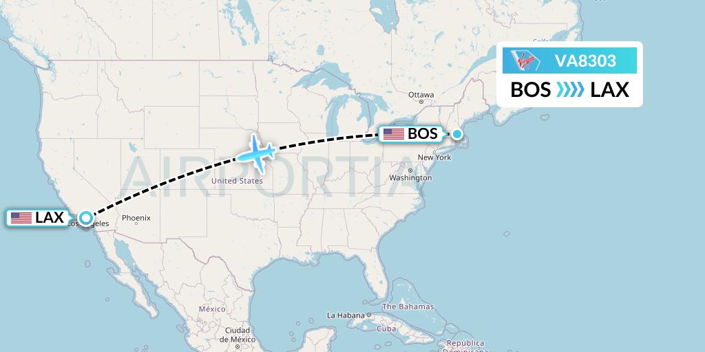 VA8303 Virgin Australia Flight Map: Boston to Los Angeles
