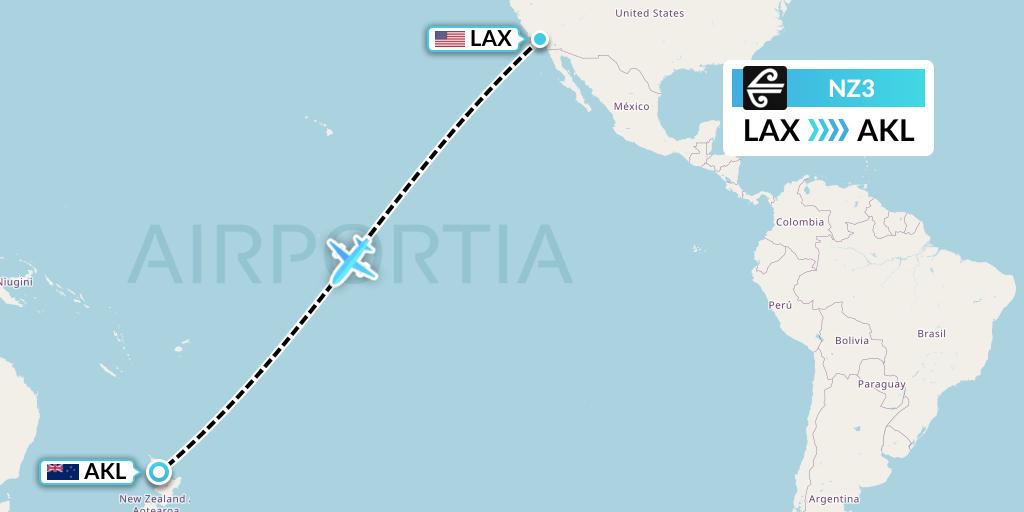 NZ3 Air New Zealand Flight Map: Los Angeles to Auckland