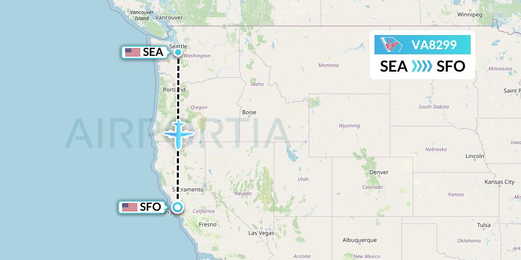 VA8299 Virgin Australia Flight Map: Seattle to San Francisco
