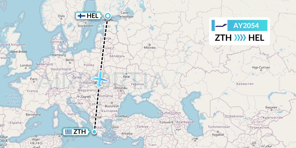 AY2054 Finnair Flight Map: Zakynthos to Helsinki