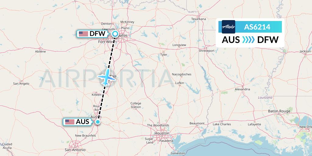 AS6214 Alaska Airlines Flight Map: Austin to Dallas