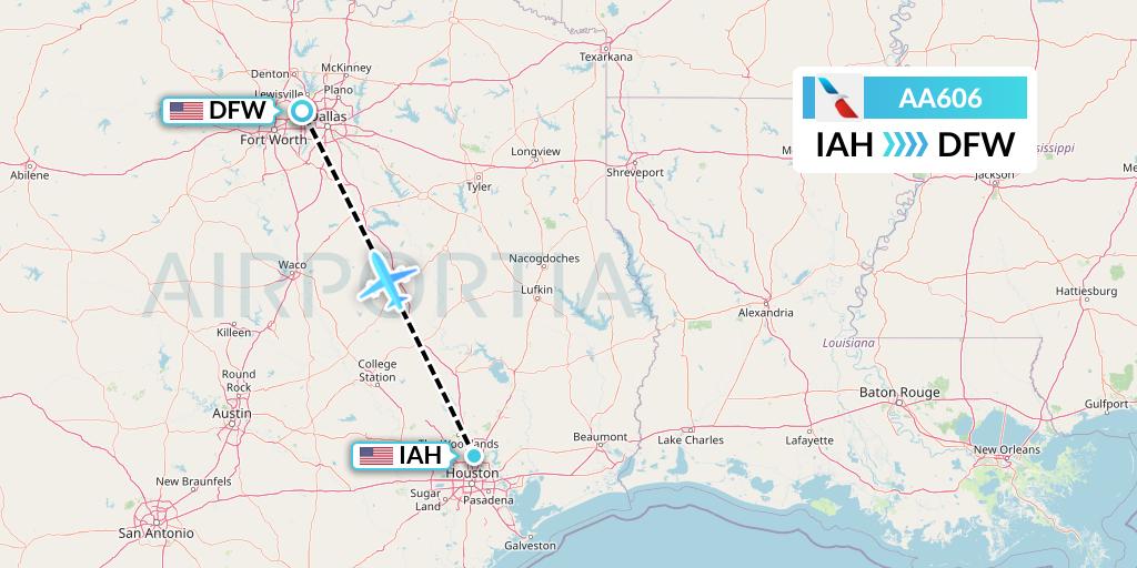 AA606 American Airlines Flight Map: Houston to Dallas