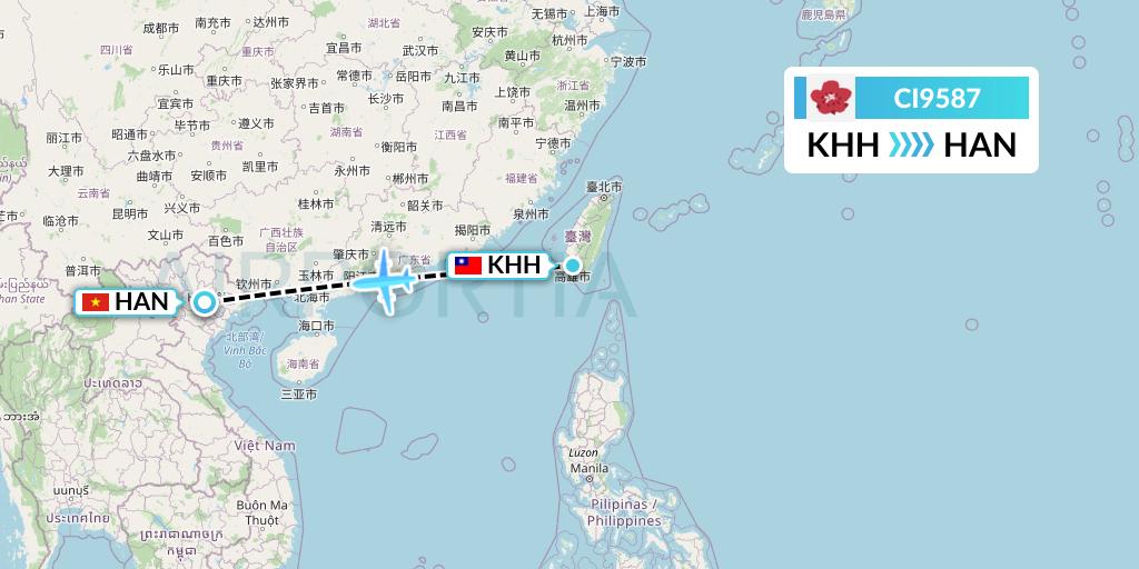 CI9587 China Airlines Flight Map: Kaohsiung to Hanoi