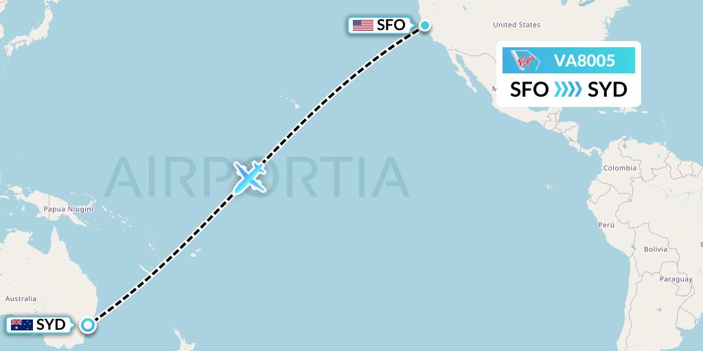 VA8005 Virgin Australia Flight Map: San Francisco to Sydney